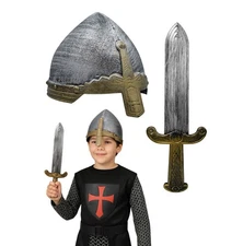 Medieval Viking Crusader Knight Helmet and Short Sword Dagger Costume Set Prop