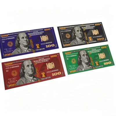 4pcs/set Colorful 100 US Dollar Gold Foil Plastic Banknotes Green Red Purple