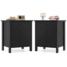 Set of 2 Nightstand Beside End Side Accent Table Organizer W/3 Drawers Black