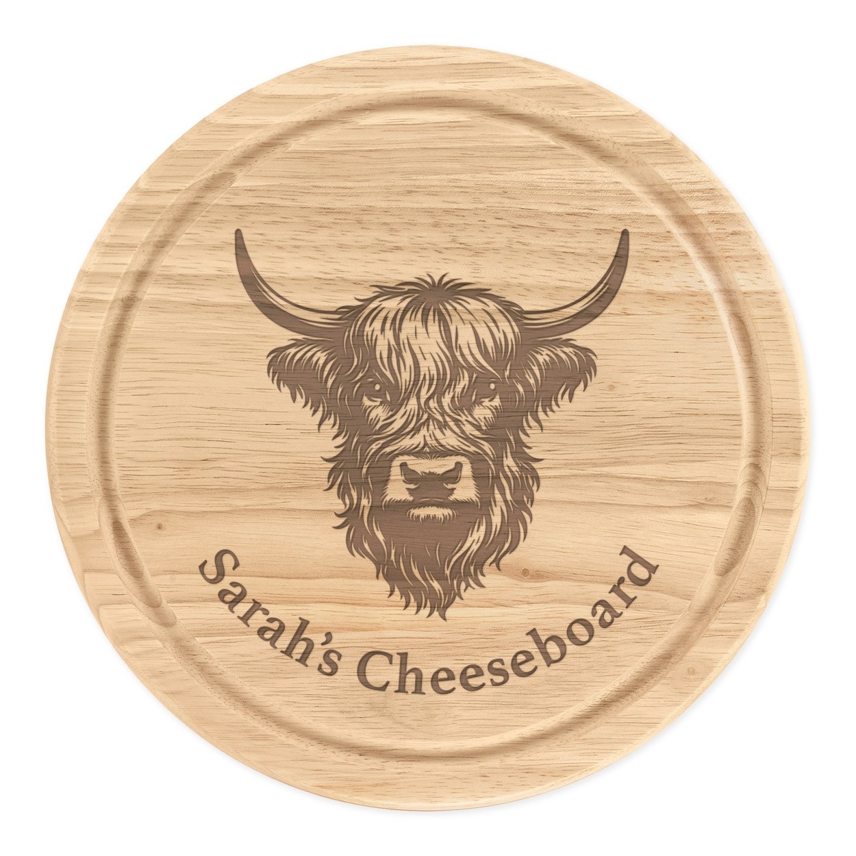 Personalised Highland Cow Cheese Board Wooden Chopping Round 25cm Christmas Dad