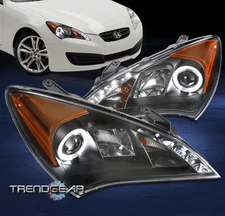 For 10 11 12 Genesis Coupe 2Dr LED Halo Projector Headlights Headlamp Lamp Black