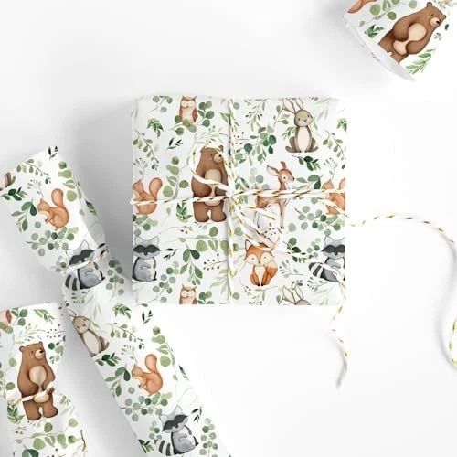 Бумага оберточная лесная для животных - мини-рулон - 17 дюймов x 32,8 фута лесное животное эука... - Изображение 2 из 4