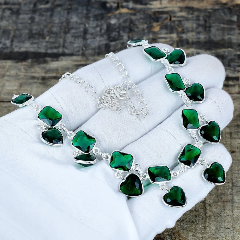 Unique Green Tourmaline Gemstone 925 Sterling Silver Handmade Jewelry Necklace - Image 4 of 4