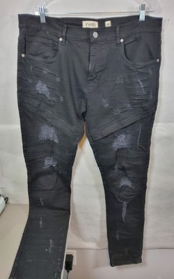 FWRD Denim Jeans Black Moto Distressed Size 40x32 4 Way Stretch