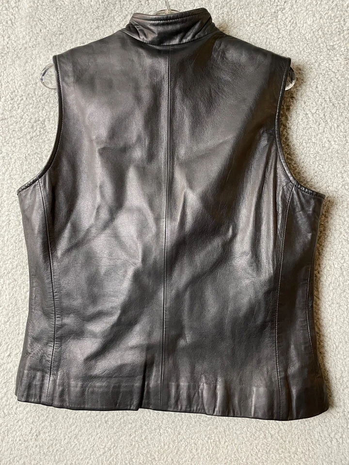 Chaleco de cuero Mixit para mujer 8 negro cremallera forro frontal motociclista gótico Foto 2 de 4