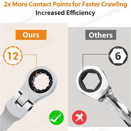 12x Metric 8-19mm Flexible Head Ratcheting Spanner Gear Ratchet Wrench CrV Set - Picture 8 of 12