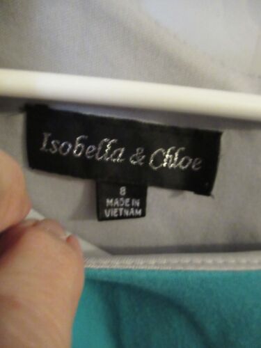 P11 Girls size 8 Isobella and Chloe Teal and Blick Stripe Dress Ruffled Dress - Picture 3 of 7