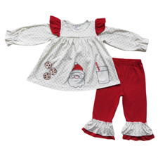 Girls Long Sleeve Tunic Pants Set 2pcs Christmas Outfit Polka Dots Santa Print