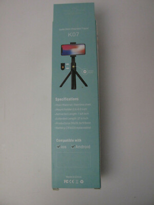 K07 Selfie Stick Integrated Tripod, Black, Compact, Stainless Steel, NEW IN BOX