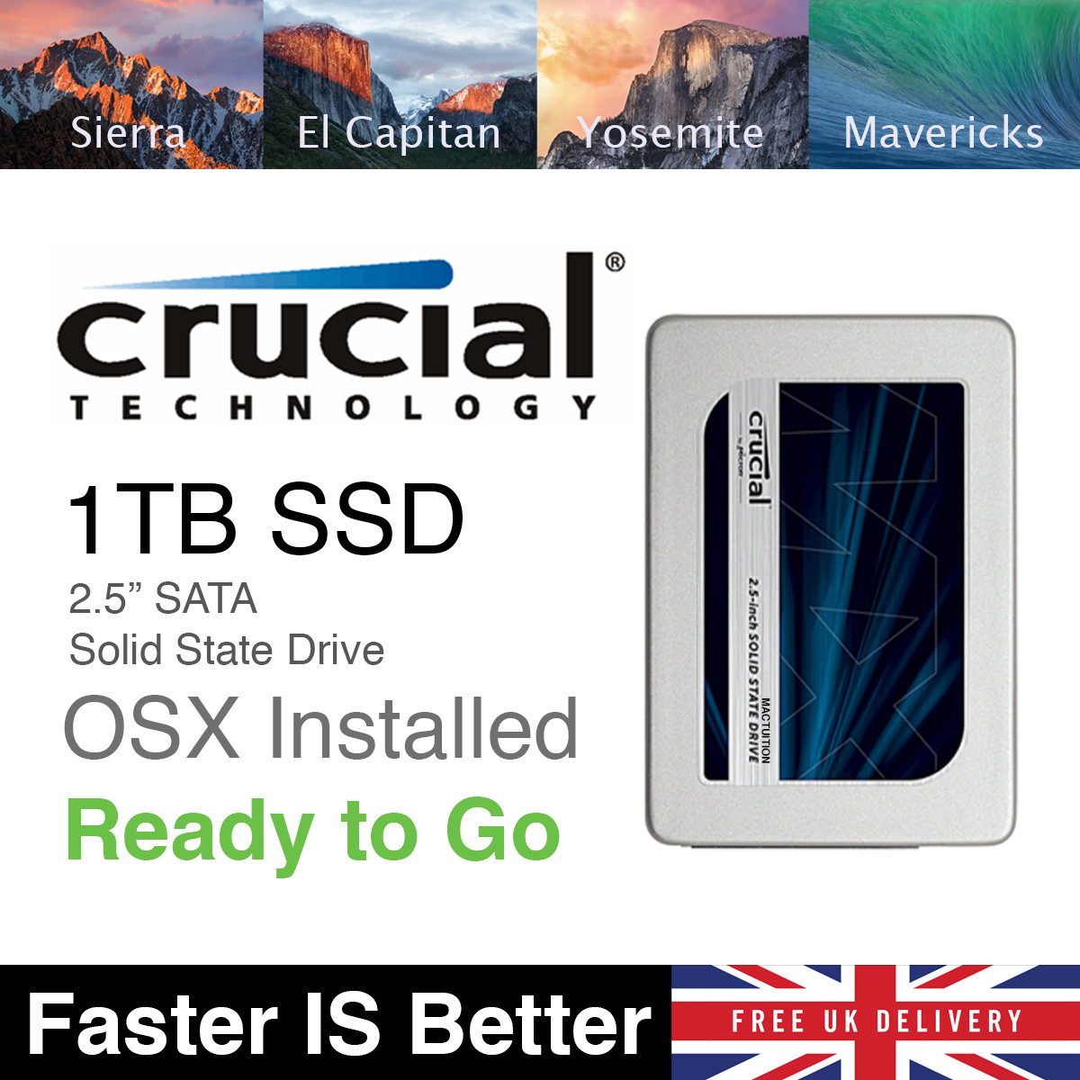 Mac OSX CLEAN SYSTEM Crucial MX500 SSD Hard Drive for MacBook Pro, Mac  Mini