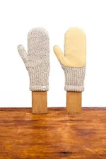 Oatmeal Melange Ragg Wool Mitten with Natural Deerskin