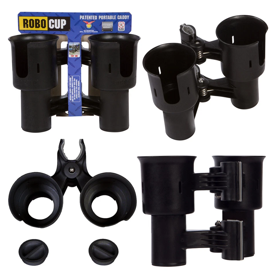 ROBOCUP Boat Cup Holder Clamp-On Caddy Holds 2 Drinks, Rods, Tools, Phone, Gear - Image 2 of 4