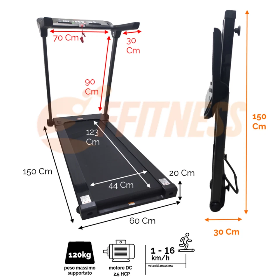 TAPIS ROULANT ELETTRICO PIEGHEVOLE CARDIO 16KM BLUETOOTH BMI 2.5 HP inestetismi - Immagine 3 di 4