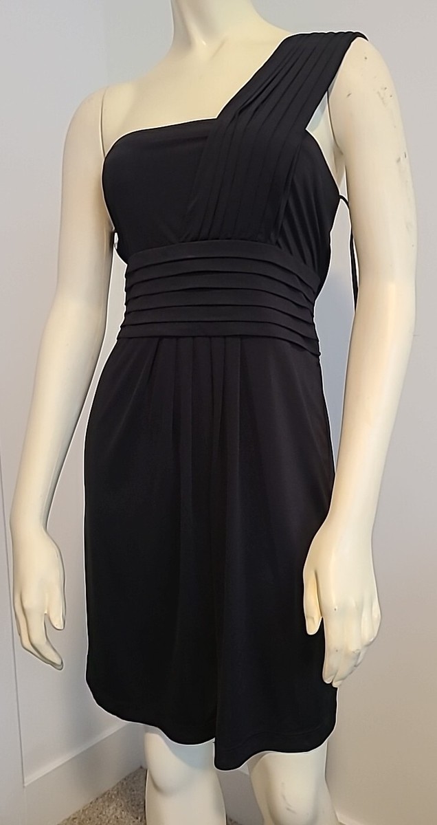Ann Taylor Womens Black Cocktail Dress One Shoulder Slimming Waist M | eBay