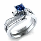 2.16Ct Blue Princess Lab Created Diamond Engagement Bridal Set Ring 925 Silver