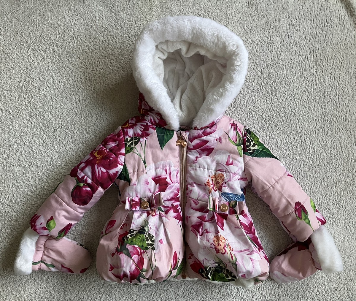 Ted Baker Baby Girl Pink Floral Butterfly Jacket Coat Rain Winter