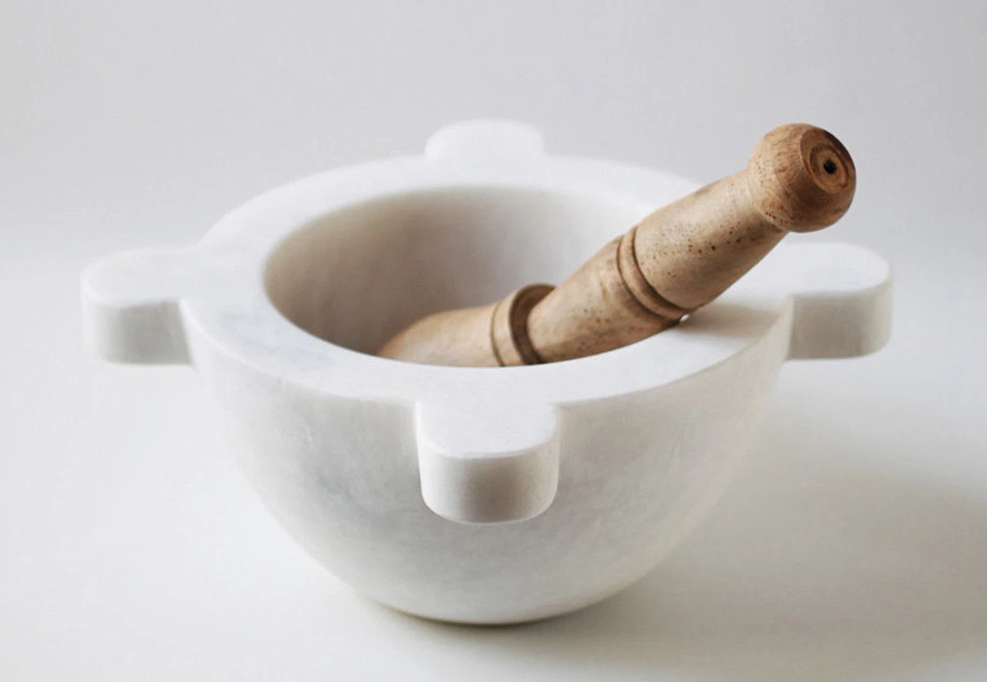 Mortar Cooking Classic IN Marble White With Pestle Wood Marble Mortar 16cm
