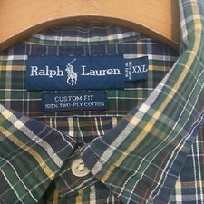 Vintage Ralph Lauren Mens XXL Plaid Green Button Down Two Ply Cotton Custom Fit
