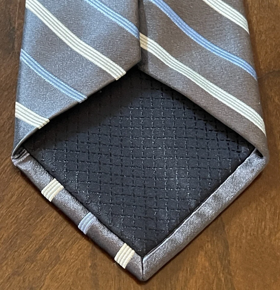 Club Room 灰色蓝色手工制作 100% 进口丝绸男式领带中国制造 — 第 2/4 张图片