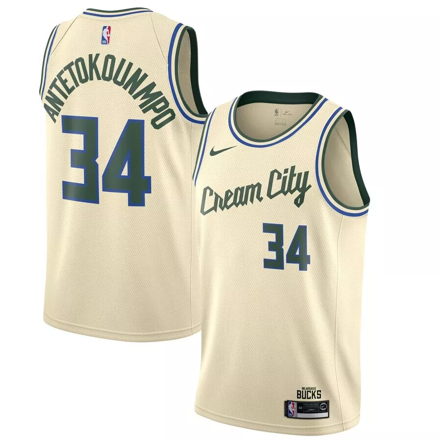 Nike, Shirts, Milwaukee Bucks 34 Giannis Antetokounmpo Cream City Jersey