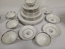 Royal Jackson Allegro China 26 PCS  Vintage Place Setting for 4 Platinum Trim