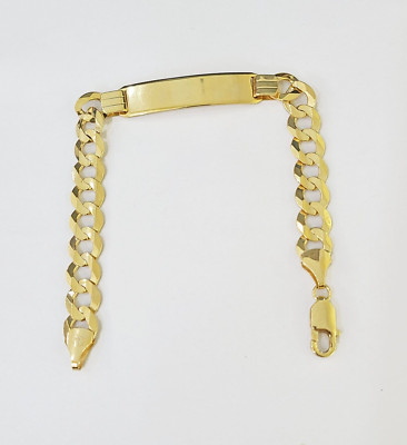 10k Yellow Gold Cuban Link ID Bracelet 8.5'' 9mm Solid Lobster Clasp Real 10Kt