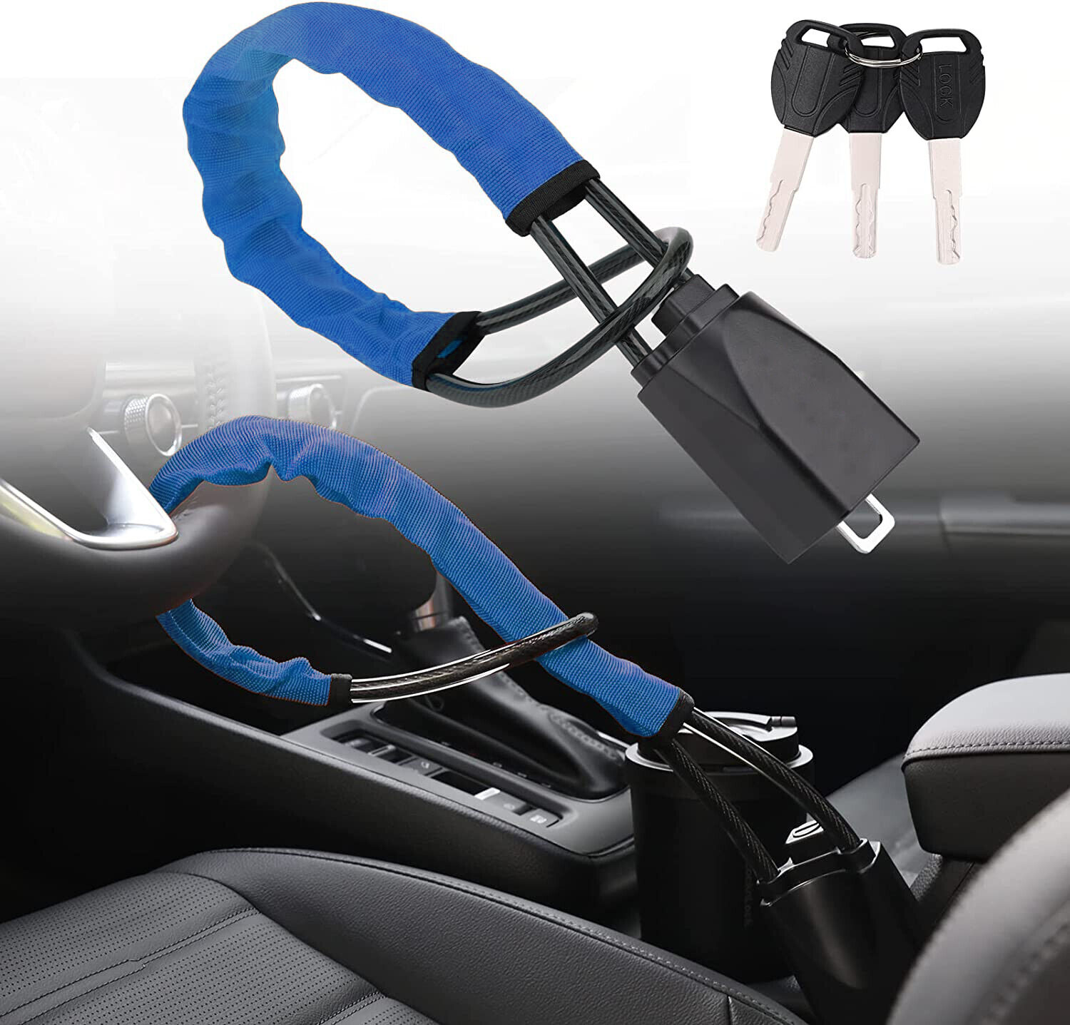 BLUE Steering Wheel Lock The Club Wheel Lock for Cars Seat Belt Lock
