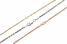 14k Solid White Yellow Rose Gold 2mm Rope Chain Necklace Size 16"-30"