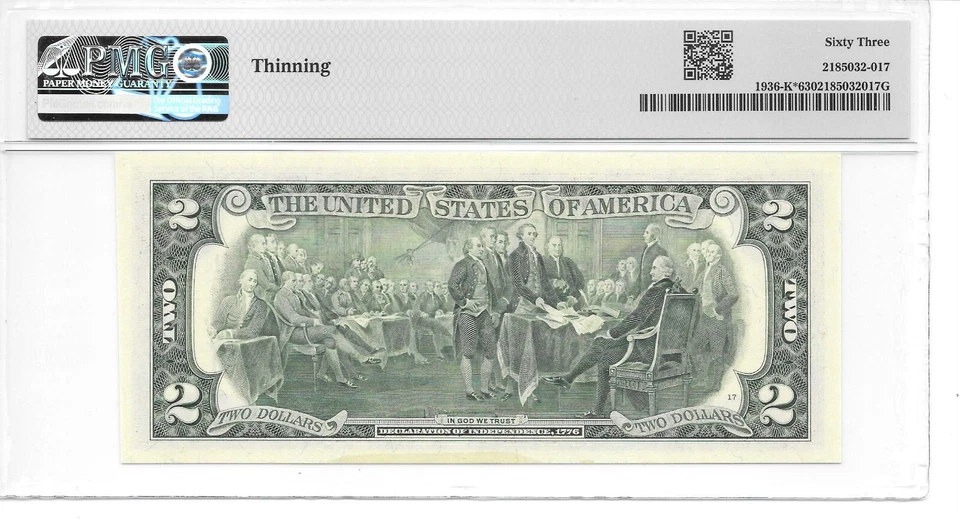 1995* $2 FRN DALLAS MILLENNIUM STAR PMG 63 CHOICE UNCIRCULATED "THINNING" - Image 4 of 4