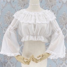 Japanese Girl Lolita Blouse T-shirt Crop Tops Lace Ruffle Long Sleeve Sweet