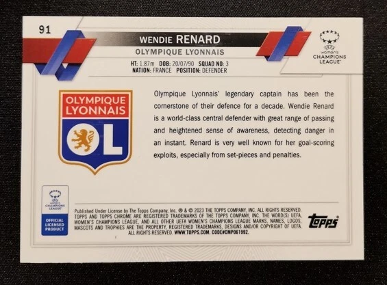 Wendie Renard 2022-23 Topps Chrome Women's Gold refractor 46/50 - Image 2 of 2