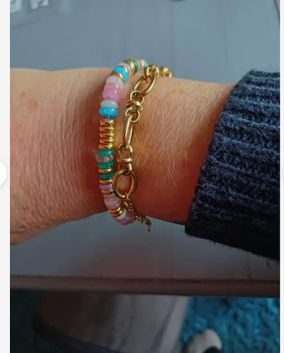 Natural Stone Blue Gold Plated Beaded Waterproof Bracelet Bangle-Stainless Steel - Picture 5 of 19
