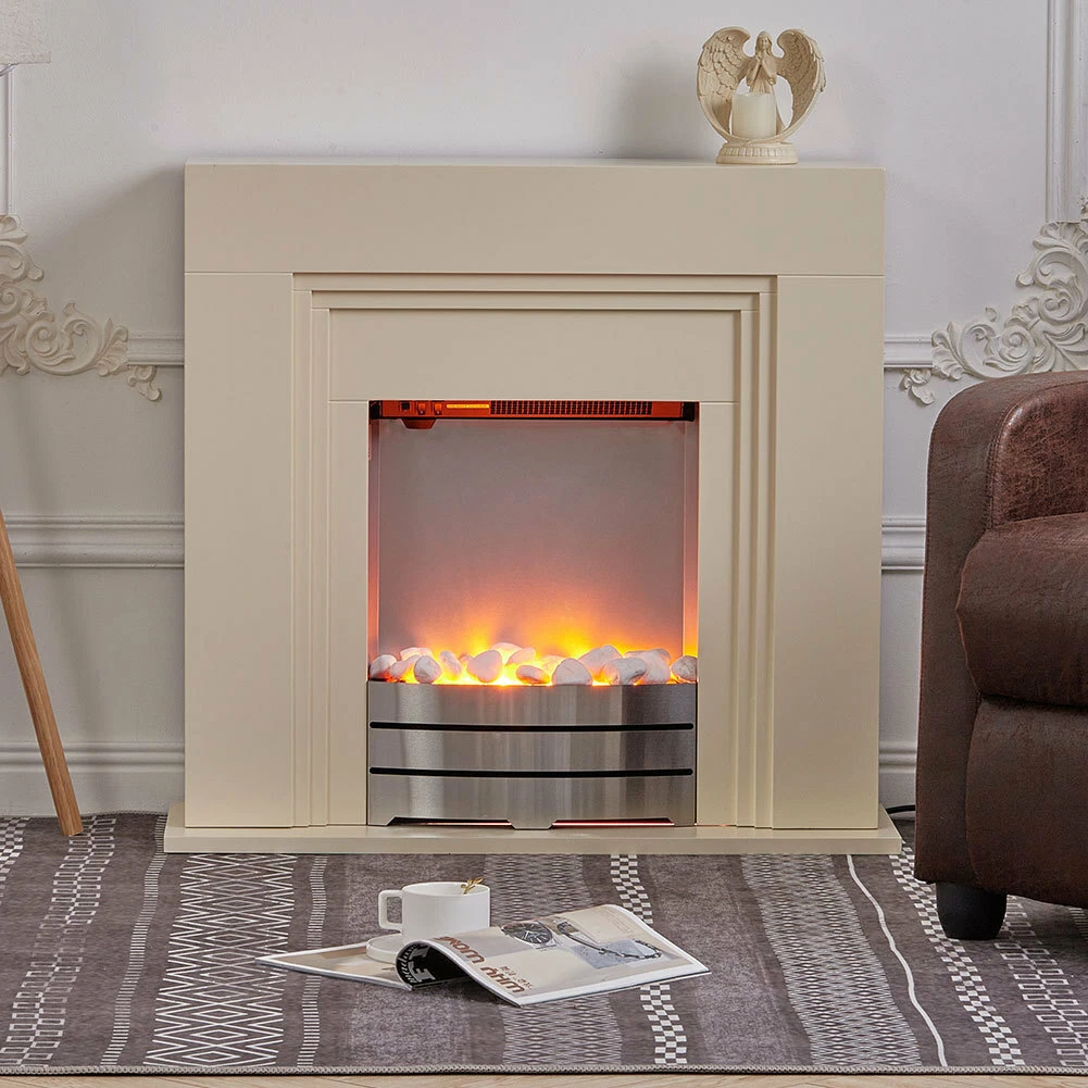 Electric Fireplace Vintage Wooden Mantel LED Fire Burner Heater Slim Top  Display | eBay