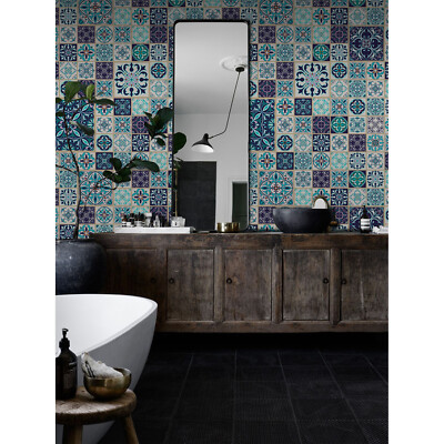 Beautiful patchwork Removable wallpaper blue and gray wall mural non woven