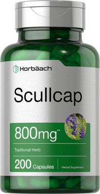 Scullcap Capsules 800mg | 200 Count | Non-GMO Gluten Free | Value Size | Natural