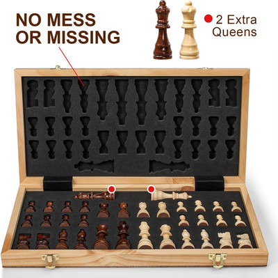 Magnetic Chess Set for Adults & Kids, 15'' Wooden Folding Chess Boards, Handcraft