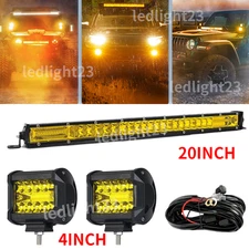 20" Yellow Led Light Bar +4'' pod + wire Fit Ford F250/2000+ Excursion Bumper