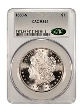 1880-S S Pre 21 Morgan Silver Dollar CACG MS 64 CAC