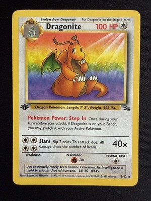 dragonite pokemon card first edition No Holo Error Dark VS Non Holo Dark Dragonite #Pokemon proof acrylic case and featuring a striking image of the captivating character Non-holo 1st edition fossil Dragonite