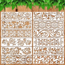 12 Pieces Border Stencils for Painting, Reusable 28&times;7.6cm/11&times;3 inch, White
