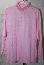 Esprit sz M (chest 50") Pink Black Polka Dots Turtleneck Dolman Sleeve Top