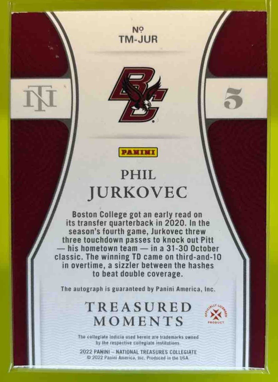 2022 National Treasures Phil Jurkovec Treasured Moments Gold /10 #TM-JUR Auto view 2
