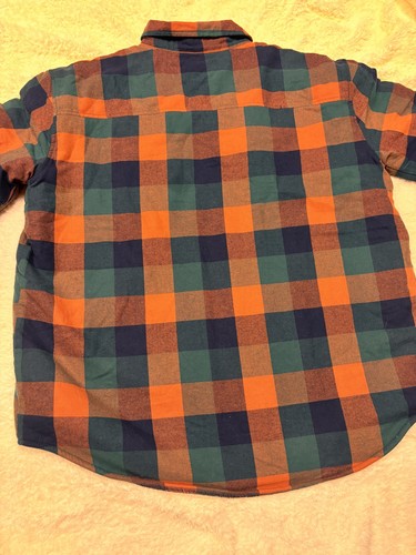 Natural Reflections Orange & Blue Plaid Sherpa-Lined Flannel Jacket Shacket L - Picture 3 of 4