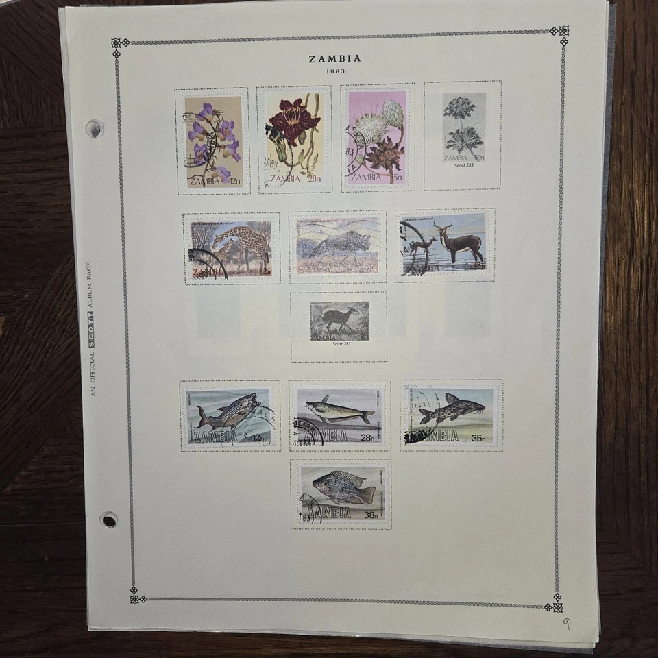 Zambia en páginas SCV $200+ 1964-1986 usado postalmente y como nuevo con bisagras (Scott # 1/359) Foto 2 de 2