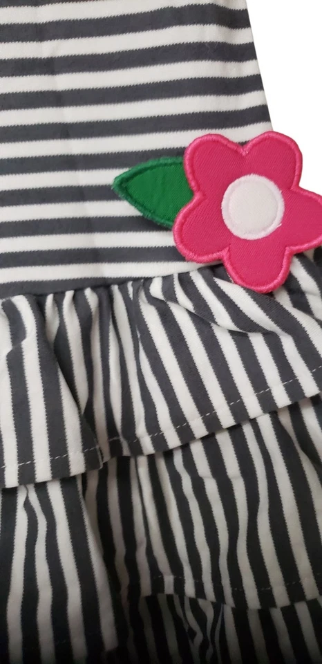 Vestido Florence Eiseman Niñas Flores Gris Oscuro y Blanco Rayas Manga Larga Talla 6 Foto 3 de 4