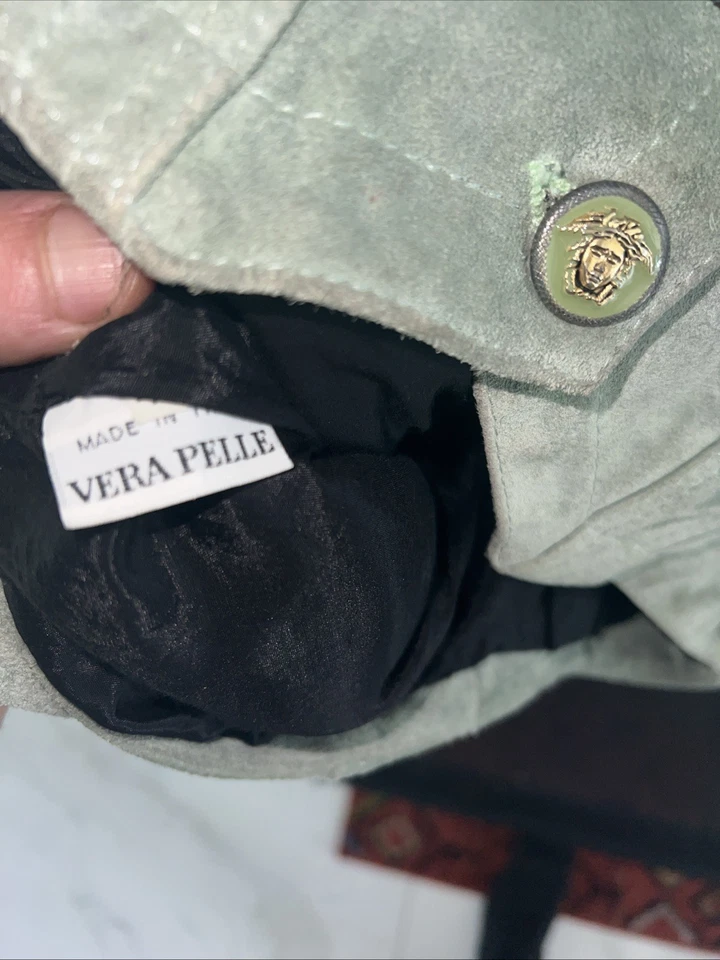Chaleco Vintage Versace Jeans Couture Suade Verde Talla 42 Vera Pelle Foto 4 de 4