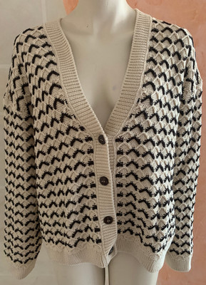 MONARI ITALY ;Damenpullover,Strickjacke,Natur+Blau, Gr. L ,Baumwolle,NEU