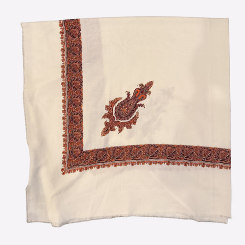 Hand Embroidered White Pashmina Shawl Kashmiri Pashmina Wrap Omani Mussar