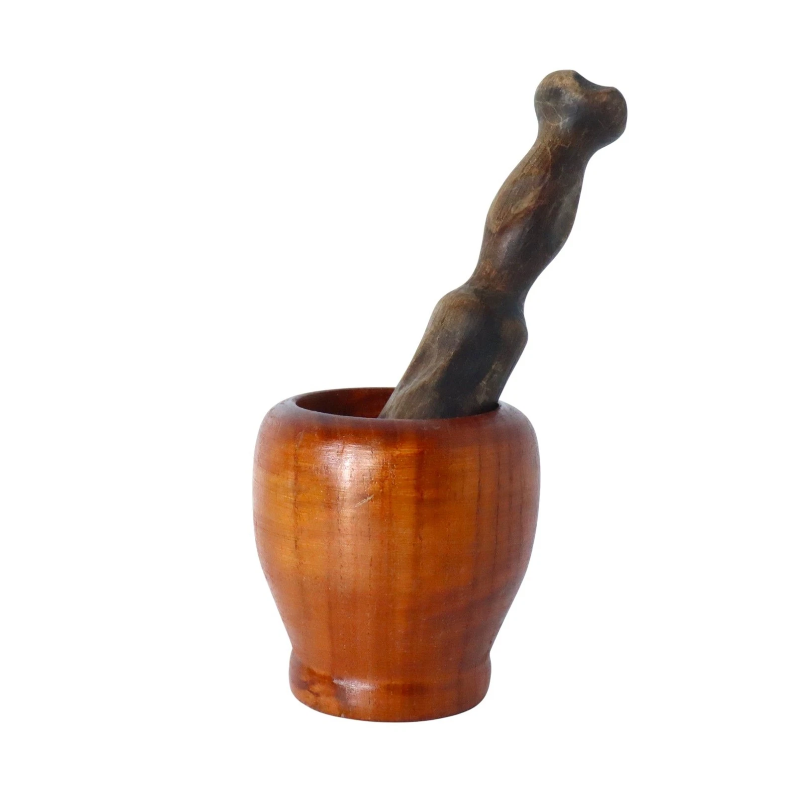 Vintage Hand Carved Juniper Wood Mortar And Pestle Set Rustic Primitive Grinder
