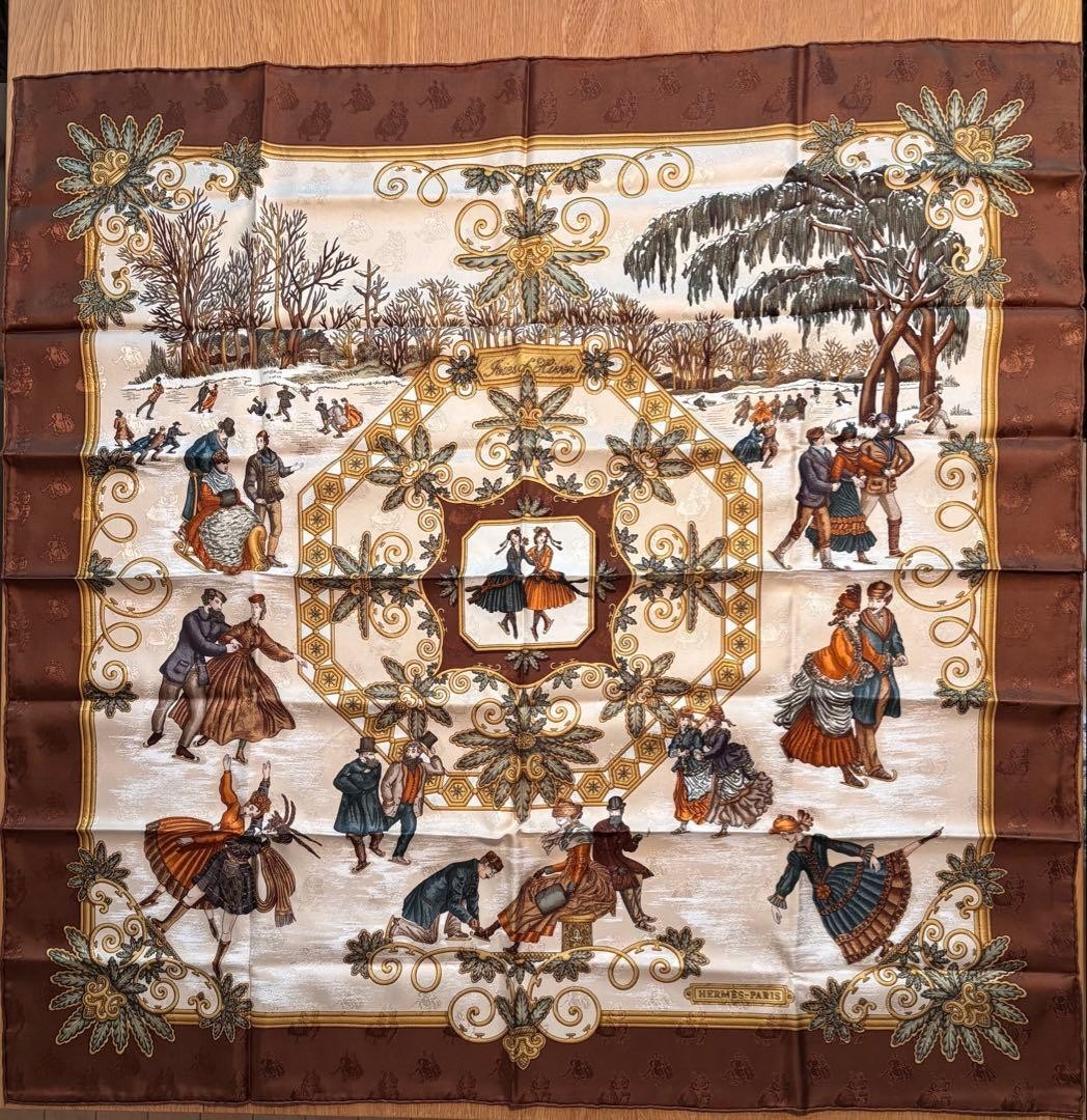 Authentic HERMES Carre 90 Scarf (Vintage) Silk Brown SK1391 image 10